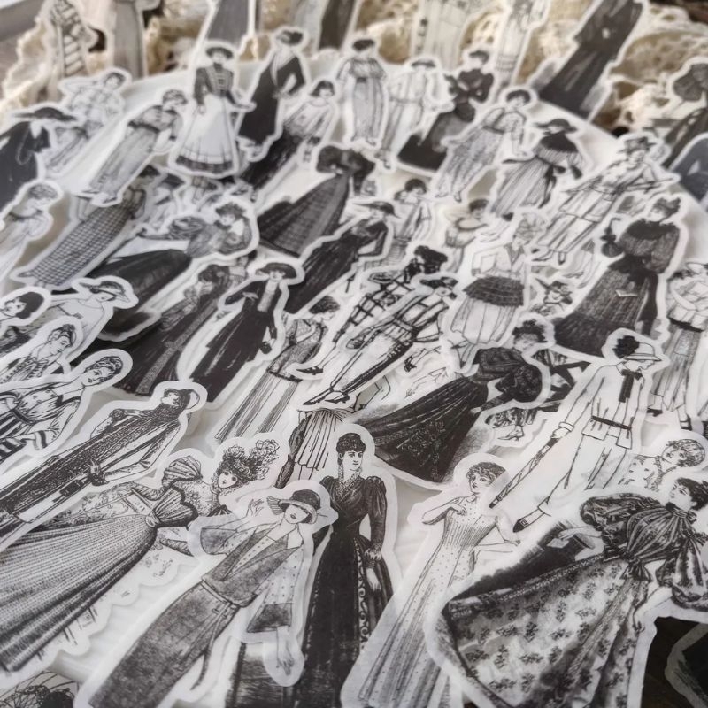 

Black and White Victorian Vintage Lady Costume Stickers Journal Bujo Scrapbook