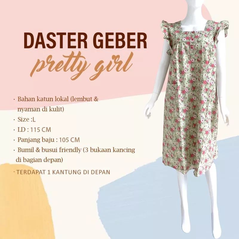 Pretty Girl - Daster Geber Ruffle Busui Bumil Shabby/ Baju Tidur Wanita