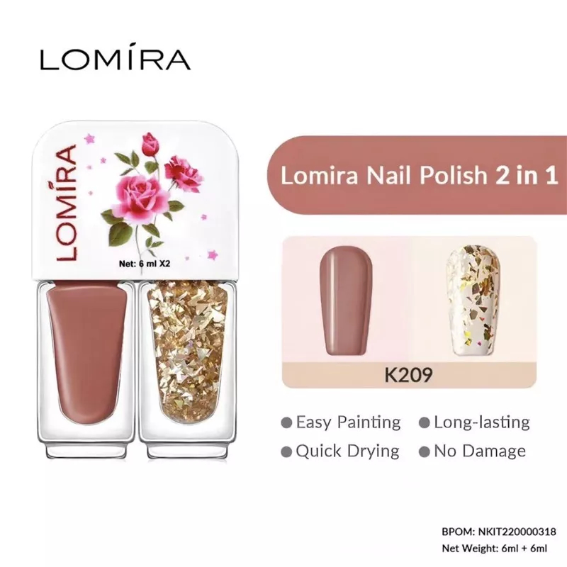 ❤ FLEURI ❤ LOMIRA Nail Polish 2 In 1 6ml + 6ml kutek Halal kutek Muslimah Bisa Untuk Sholat