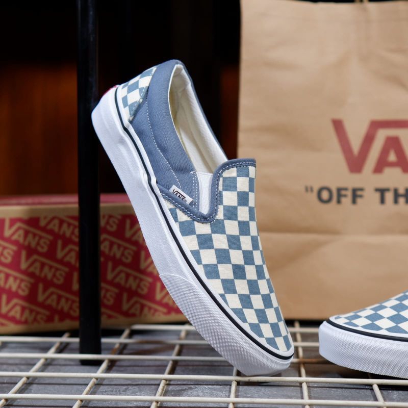 VANS SLIP-ON CLASSIC CHECKERBOARD BLUE MIRAGE ORIGINAL100%