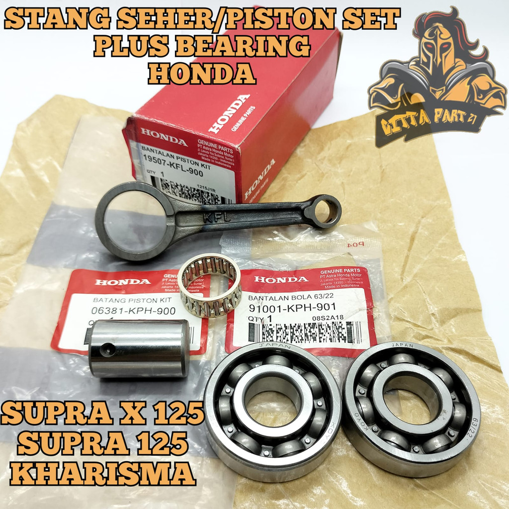 STANG SEHER SET PLUS BEARING KIRI KANAN 63/22 ASLI ORIGINAL HONDA KFL / KPH KUALITAS ASLI ORIGINAL HONDA AHM PRESISI TINGGGAL PASANG DAN DIJAMIN AWET KHARISMA KARISMA 125 SUPRA X 125 SETANG PISTON