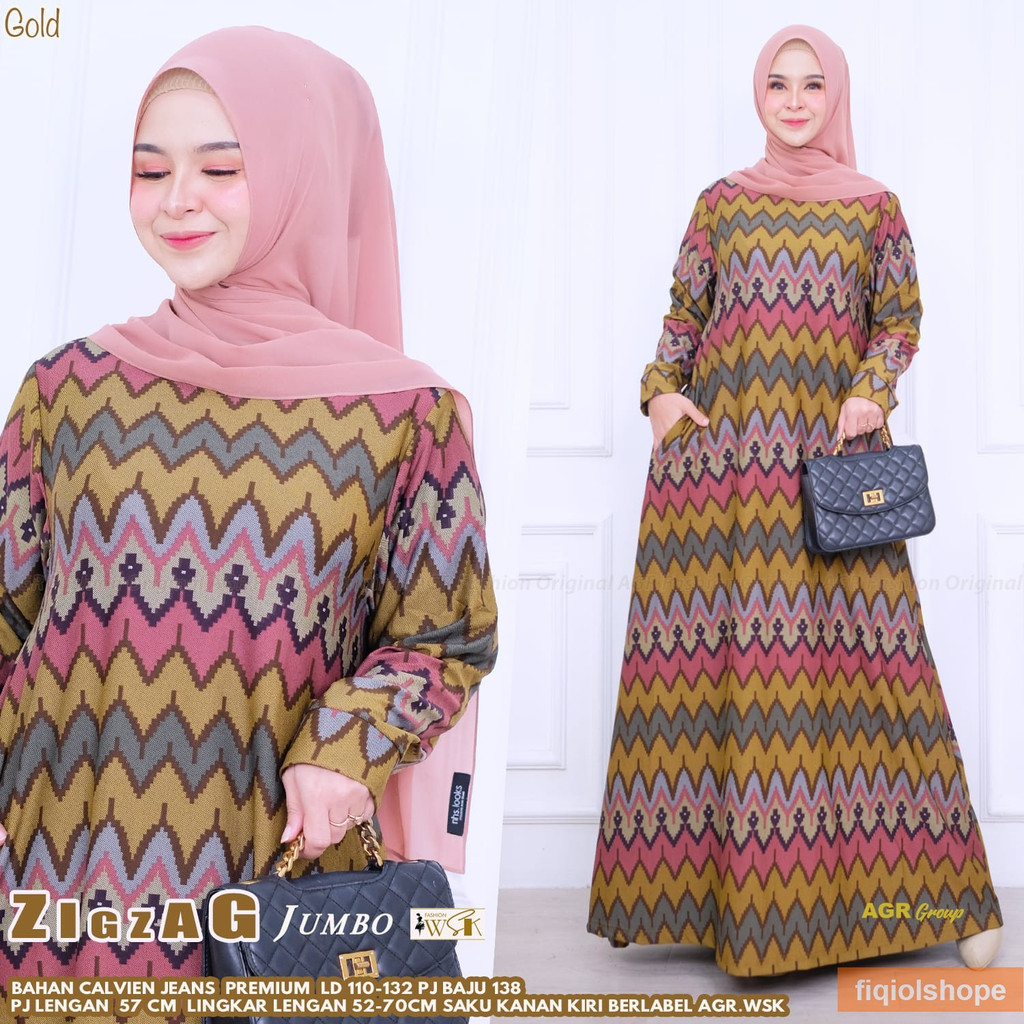 Baju Gamis Calvin Jeans Zigzag Jumbo By WSK