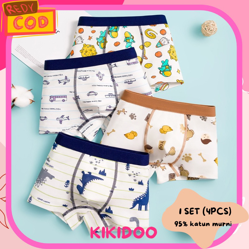 KIKIDOO 4 PCS CD BOXER KATUN ANAK COWOK KIDS PANTIES 1007BX