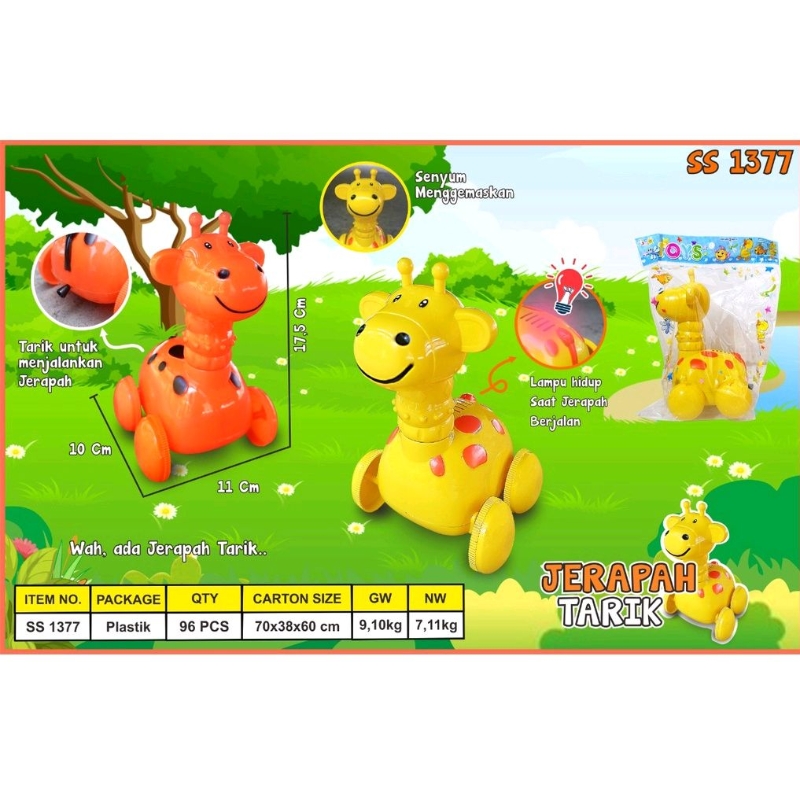 Mainan Anak / Bayi JERAPAH / BEBEK / KELINCI TARIK Tali Roda Jalan + Lampu LED SS 1377 / LT 20 / LT 21- Smile Giraffe Toys Tarik Jalan SS1377 / LT20 / LT21