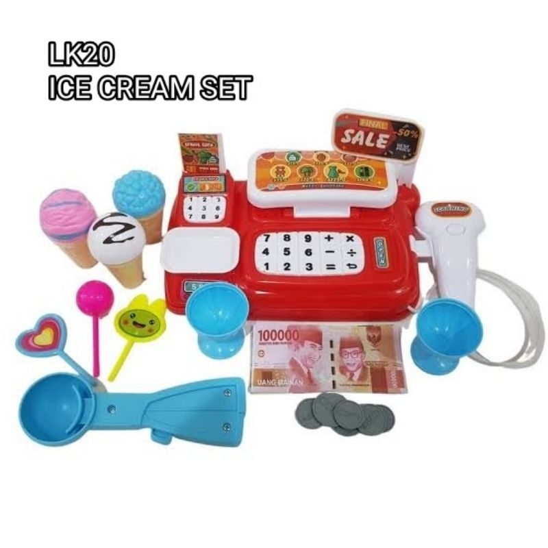 [LK20 / LK21] Mainan Anak Kasir Kasiran Makanan + Uang Mainan LK 20 / LK 21 - Cash Register Medium Fast Food Ice Cream Set