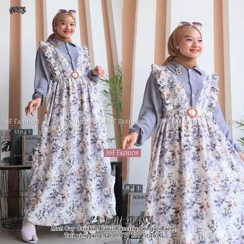 gamis sehari hari/ootd terbaru/pakaian wanita/cewek/rok hijab/biru denim/motif bunga/busui kancing/b