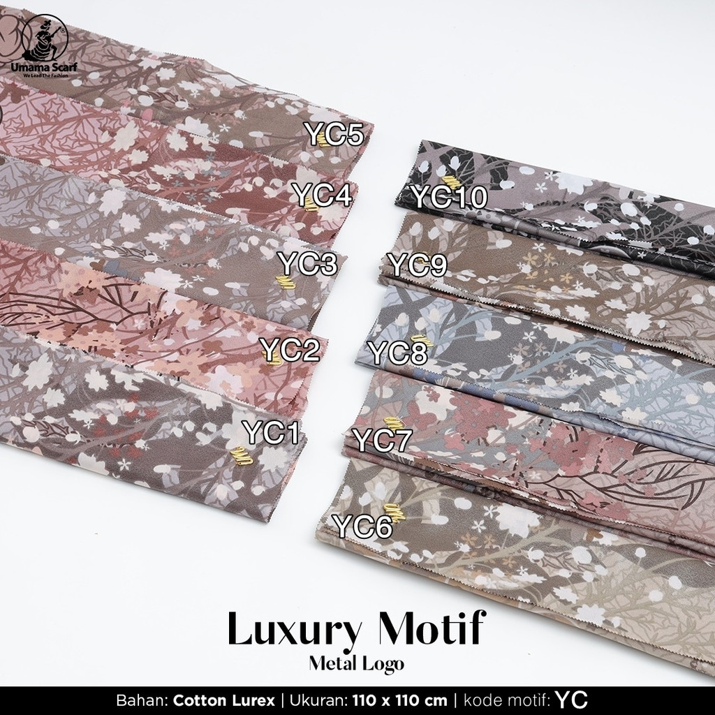 Jilbab LUXURY PRINT Segiempat UMAMA kode YC motif bahan Cotton Lurex original Premium