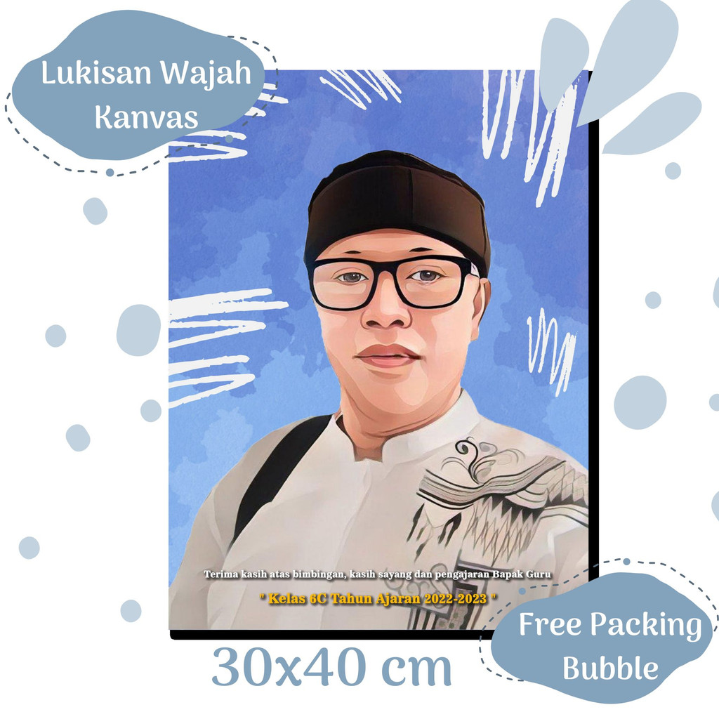 Lukisan Wajah Kanvas 30x40 cm Digital Printing Cetak Lukis Foto Gambar