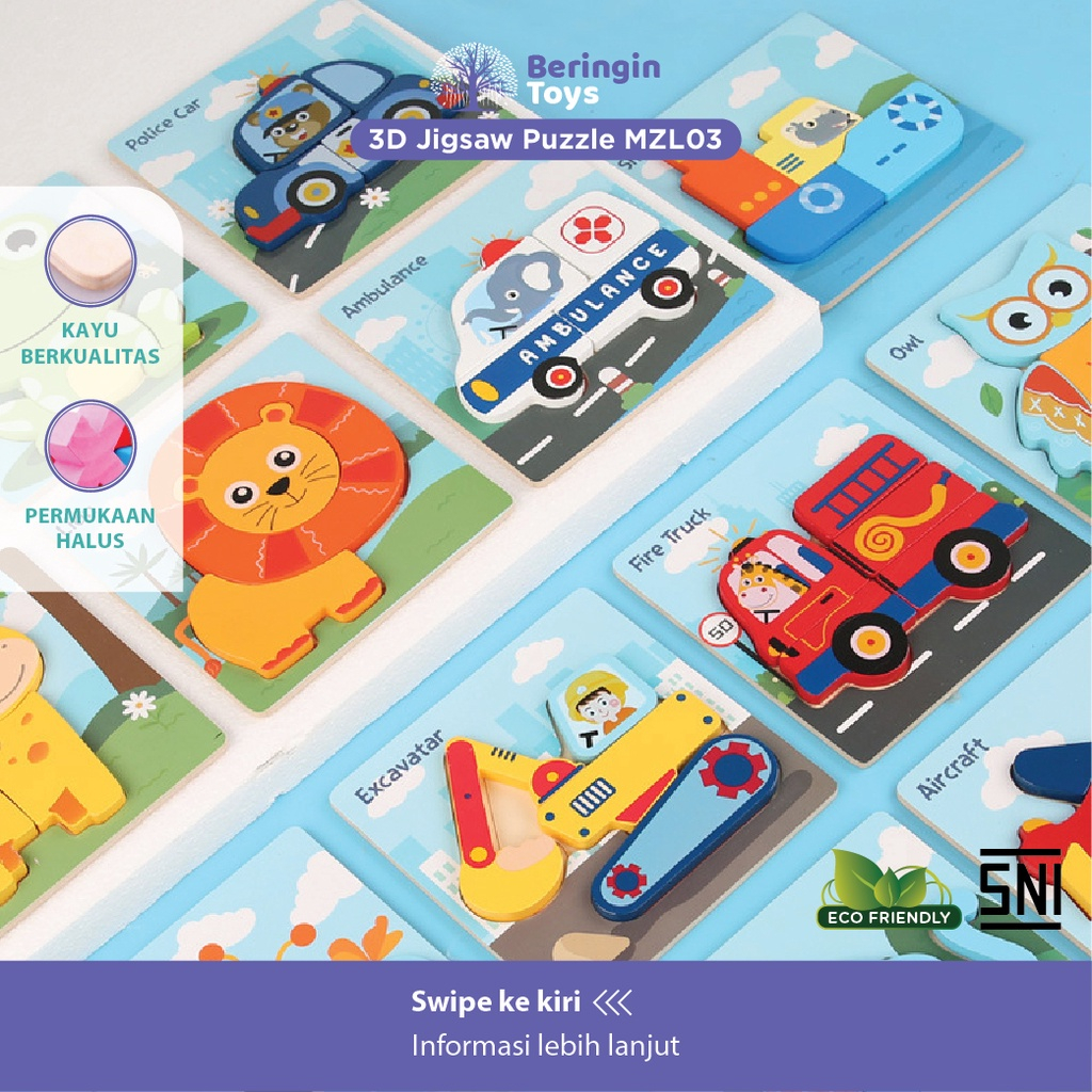 Mainan edukasi anak Beringin Toys 3d Jigsaw MZL03 / Puzzle LKM05