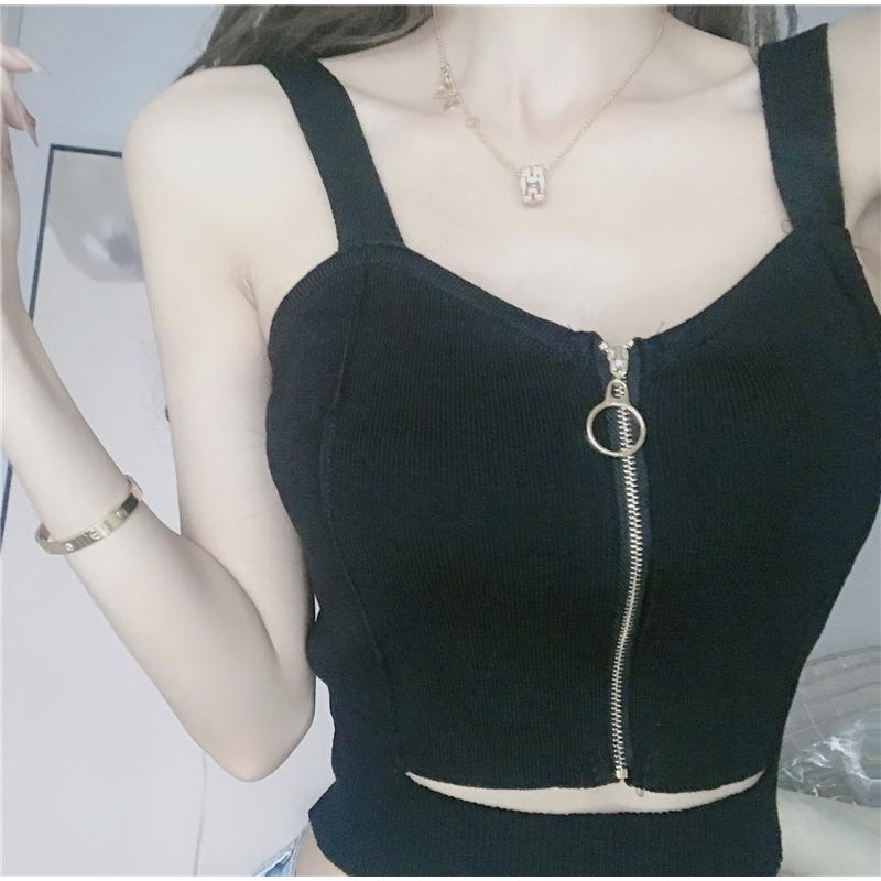 【Premium】Women V-Neck Tank Top Camisoles Zipper Knit 2144