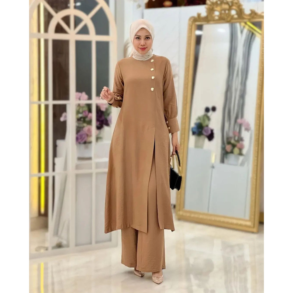 Adeline set - One Set Baju Resmi Kondangan Simple Lengan Balon / Stelan Celana Kondangan Kekinian / Kondangan Outfit Wanita / Baju Kondangan / Stelan Kondangan Wanita kekinian