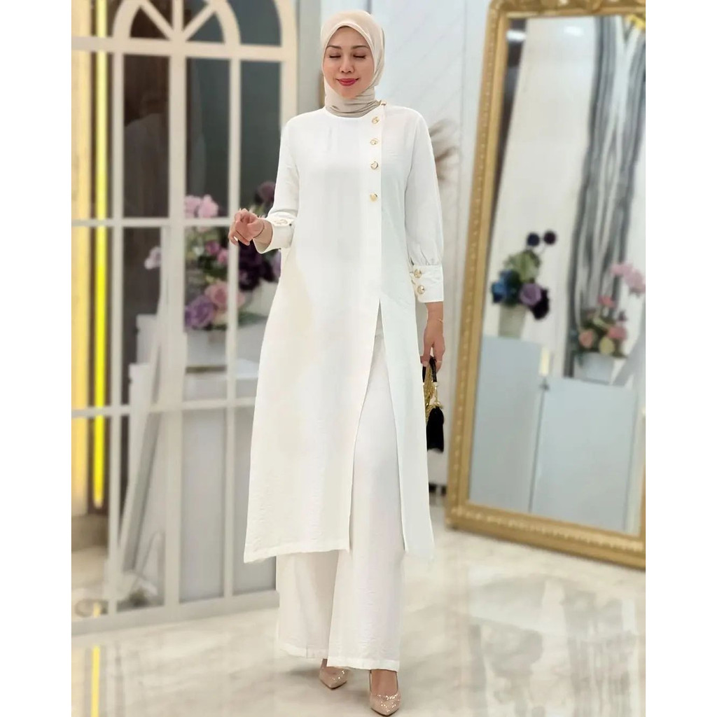 Adeline set - One Set Baju Resmi Kondangan Simple Lengan Balon / Stelan Celana Kondangan Kekinian / Kondangan Outfit Wanita / Baju Kondangan / Stelan Kondangan Wanita kekinian