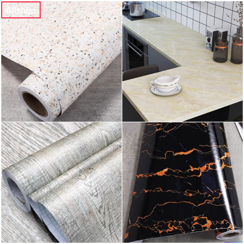 Sticker marmer glossy sticker wallpaper meja sticker motif kayu lebar 122cm