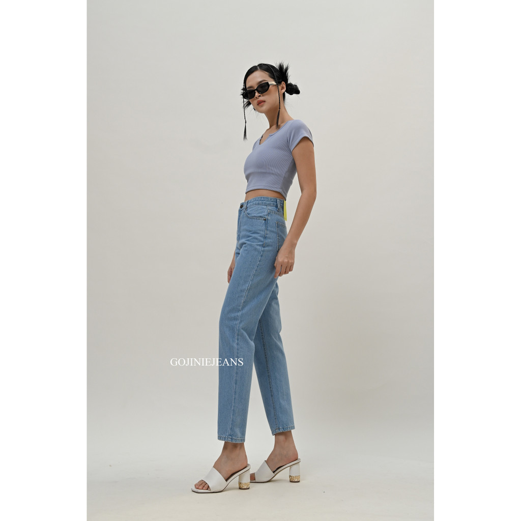 GOJINIEJEANS - Highwaist Boyfriend Basic Jeans Light Blue - 5898 -  COMFORT BOYFRIEND