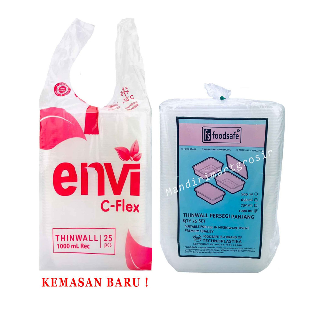 Thinwall Foodsafe * Kotak Makan Plastik * Food Container Persegi panjang * isi 25 pcs * uk 1000 ml