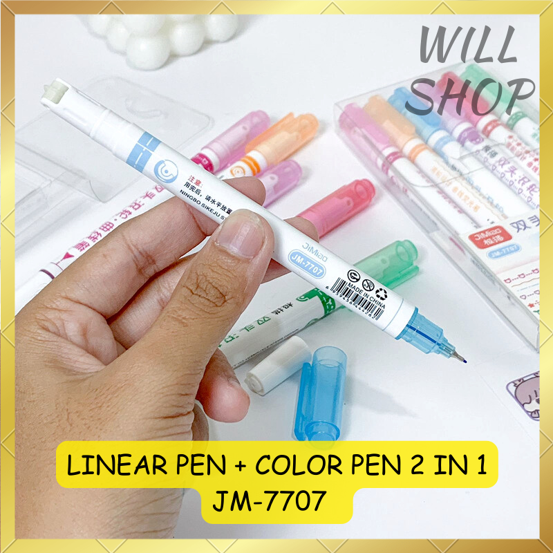 

1 SET 6 PCS LINEAR PEN + COLOR PEN 2 IN 1 JM-7707 / SH-7008 / STEMPEL COLOR PEN DECO LINIER ROLL PULPEN GARIS WARNA WARNI PASTEL