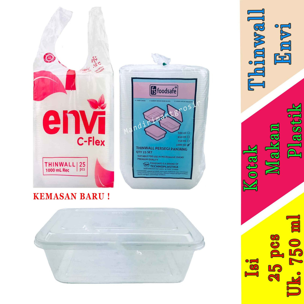 Kotak Makan Plastik - Thinwall Foodsafe - Food Container Persegi panjang - isi 25 pcs - uk 1000 ml