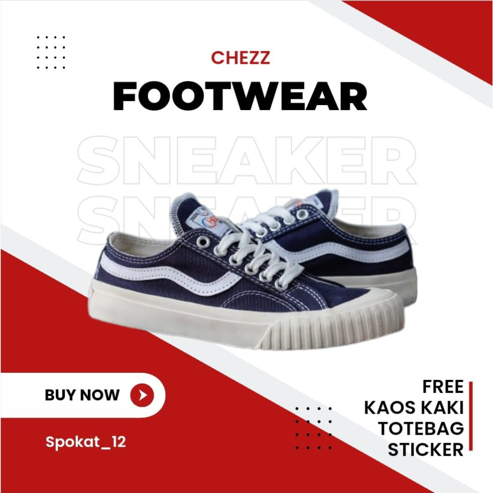 Sepatu Sneakers Wanita Chezz Footwear Maestro Low Navy White | Sneakers Casual | Sneakers Canvas | S