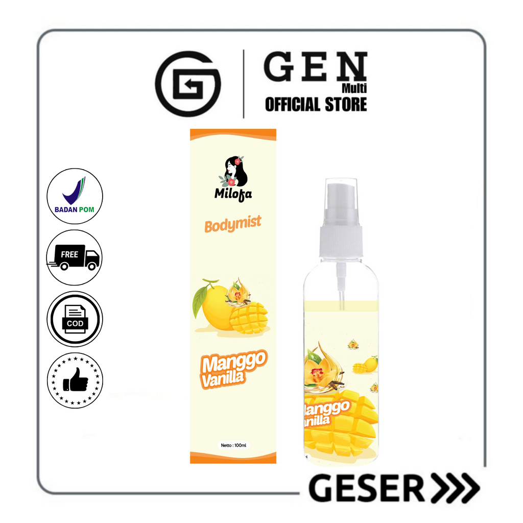 GEN - [BPOM] Parfum Body Mist Milofa Manggo Vanilla 100ml Premium / Parfum Manggo Vanilla 100ml Unisex / Parfum Manggo Vanilla Wangi Tahan Lama