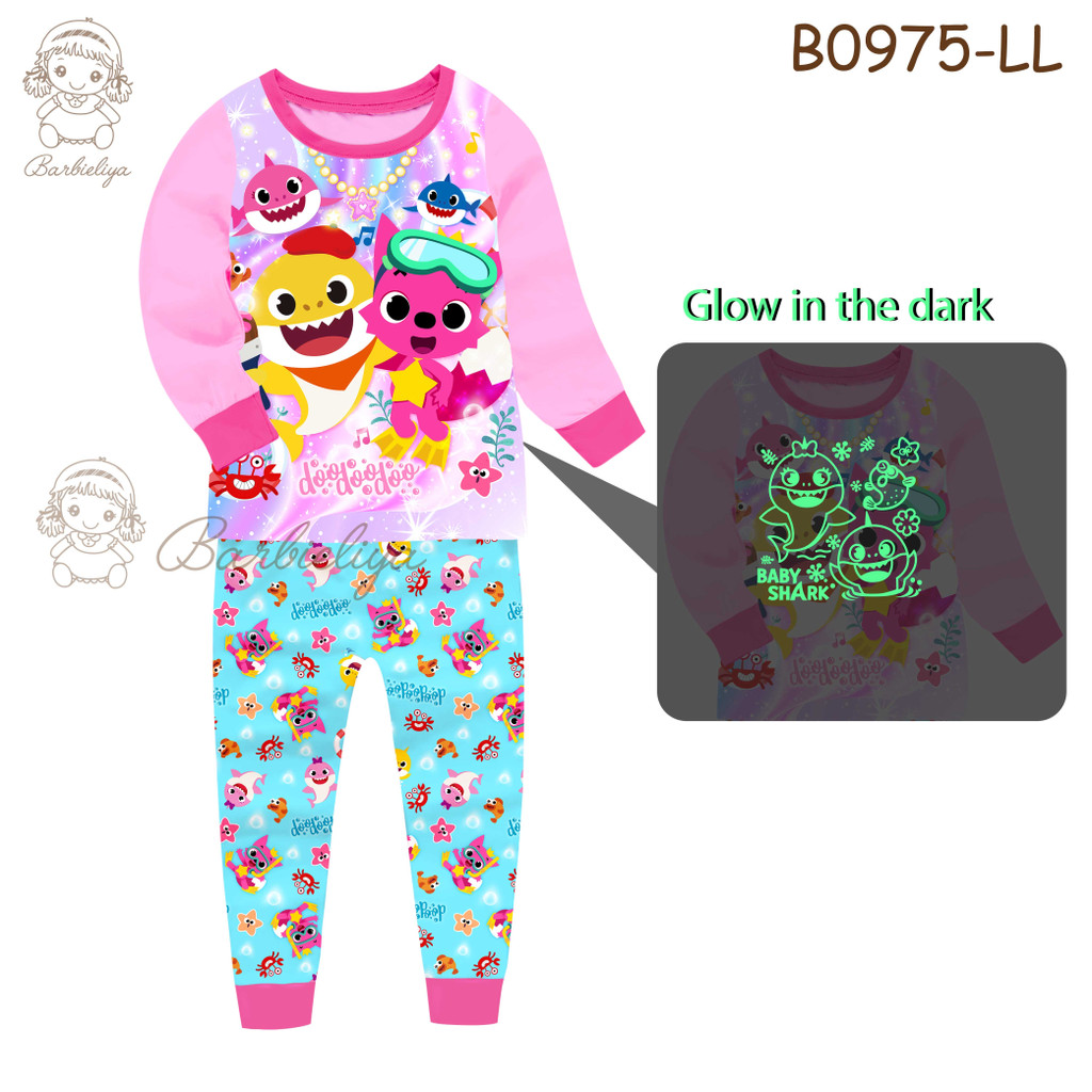 Piyama Baju Tidur Karakter Anak Glow In The Dark Baby Shark B0975LL