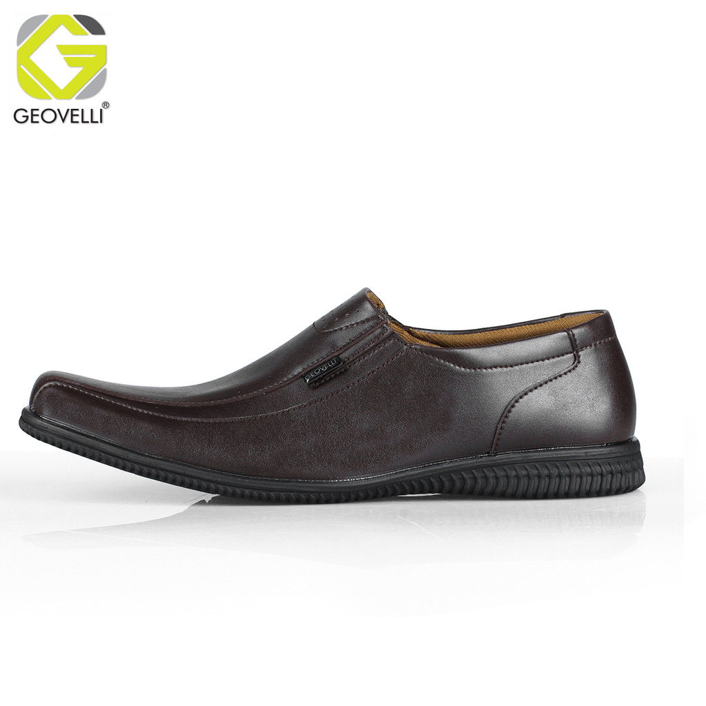 Sepatu Pantopel Pria - Sepatu Pantofel Coklat Pria Geovelli Slip On Kulit Swedian Formal Kerja Kantor