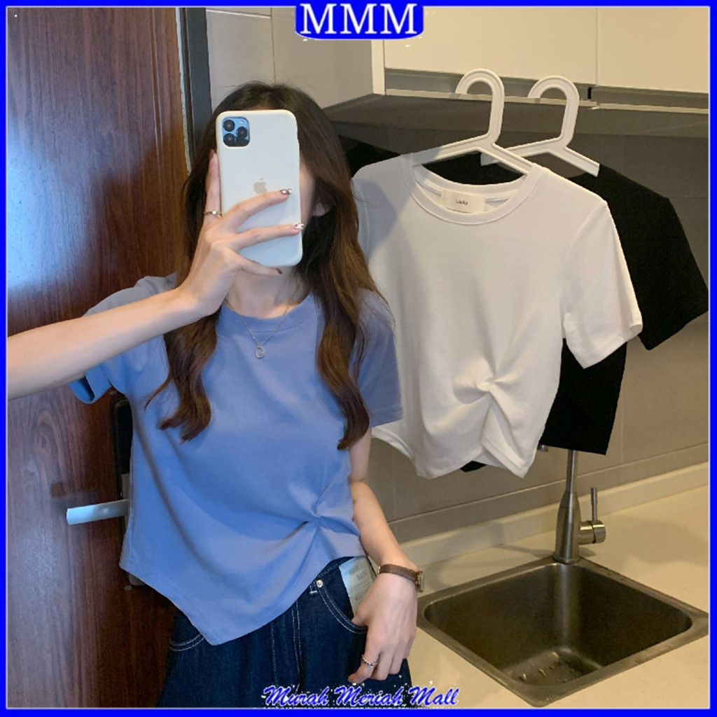 MMM Kaos Polos Wanita Lengan Pendek 6782 T-Shirt Women Short Sleeve Twisted Atasan Crop Top Wanita Serut Samping Ala Korea Murah Import