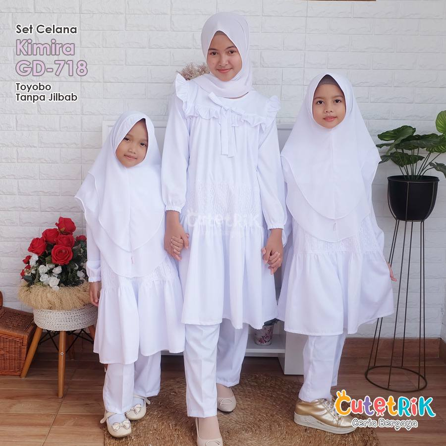 (1 tahun s.d Dewasa) GD 718 Baju Muslim Setelan Tunik Celana Putih Anak Remaja Dewasa Cutetrik Kimir