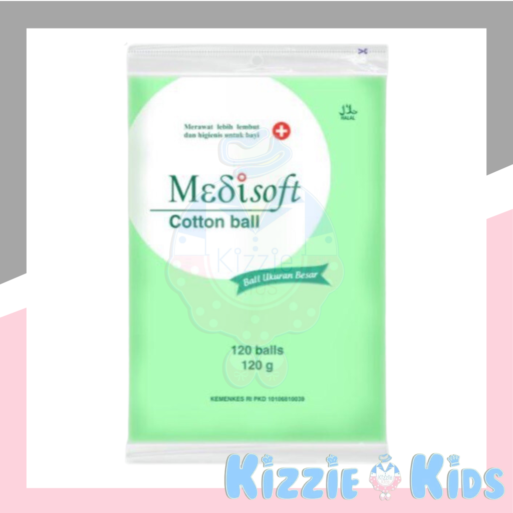 Medisoft Cotton Ball HIJAU / Kapas Bulat BESAR 120 balls (Baru) / Kapas Bayi