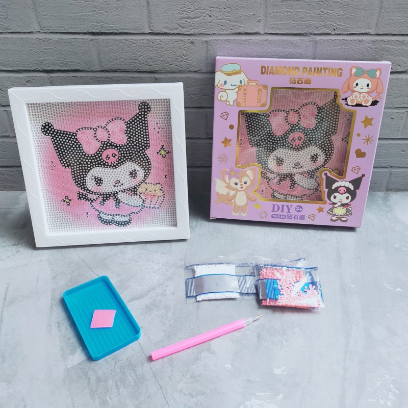 Stiker Korea Scrapbook Momo Diamond Painting Sanrio Edition + Bingkai 18cm X 18cm sticker lucu