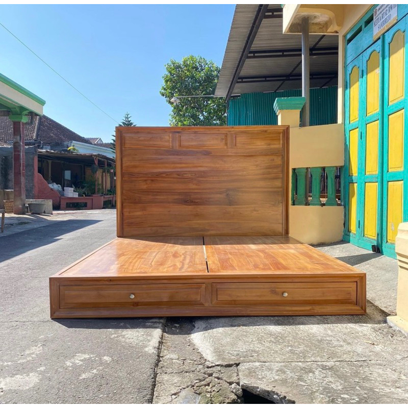 Tempat Tidur Jati Ranjang kayu jati 200x180 | Belom Warna