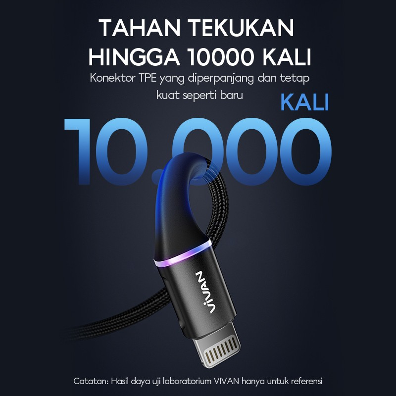 KABEL DATA TYPE C TO IPHONE VIVAN VDC120 27W FAST CHARGING RGB LIGHT 120 CM