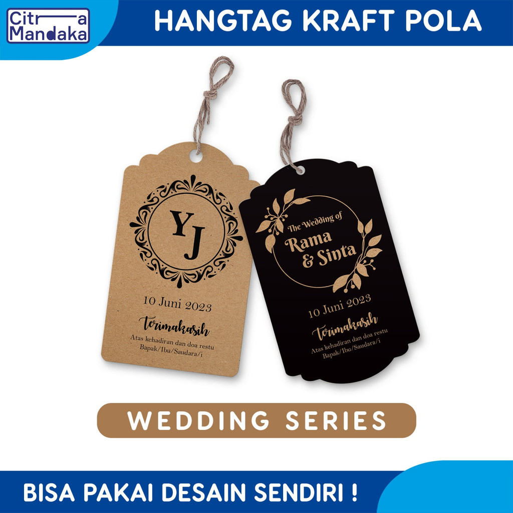 Hang Tag Wedding Card Custom Pola 1 Sisi Kraft Paper 275 Gram | Kartu Ucapan Terima Kasih Label Kupon Souvenir Pernikahan