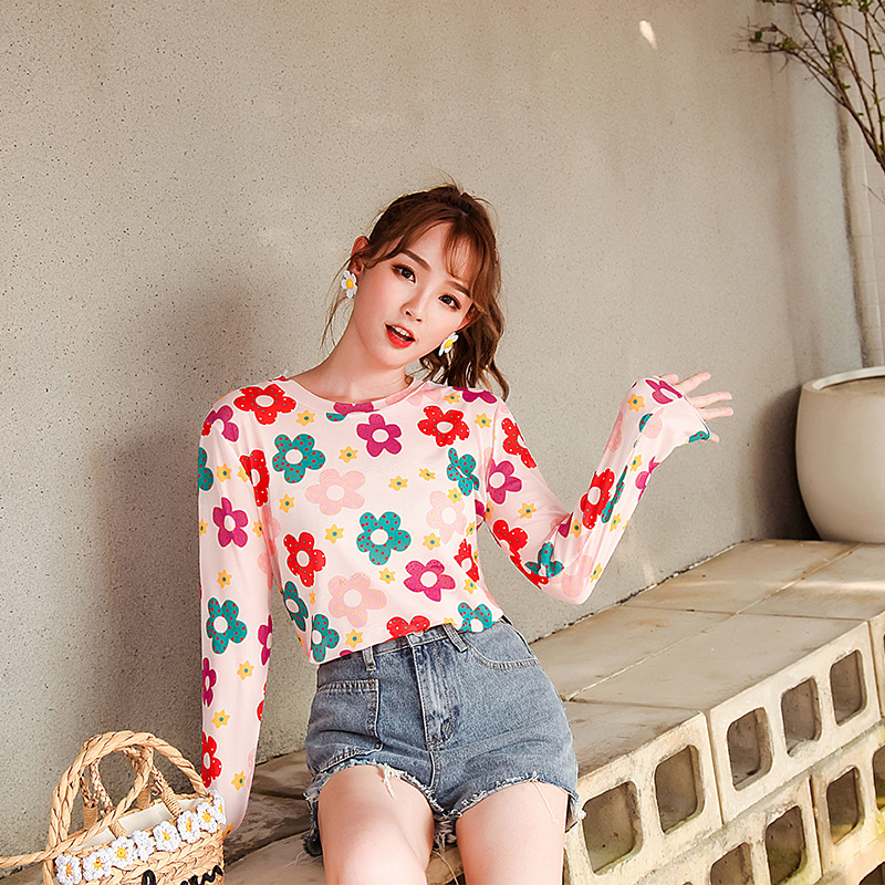 RSB BJ378 Transparent Long Sleeve Anti UV Motif Bunga Blouse Atasan Lengan Panjang Trasparan