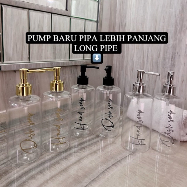 BOTOL BENING 500ml &amp; 250ml STIKER HITAM EDITION . aesthetic bottle minimalist refill organizer dispenser soap liquid  bisa custom tempat sabun cair pump estetik