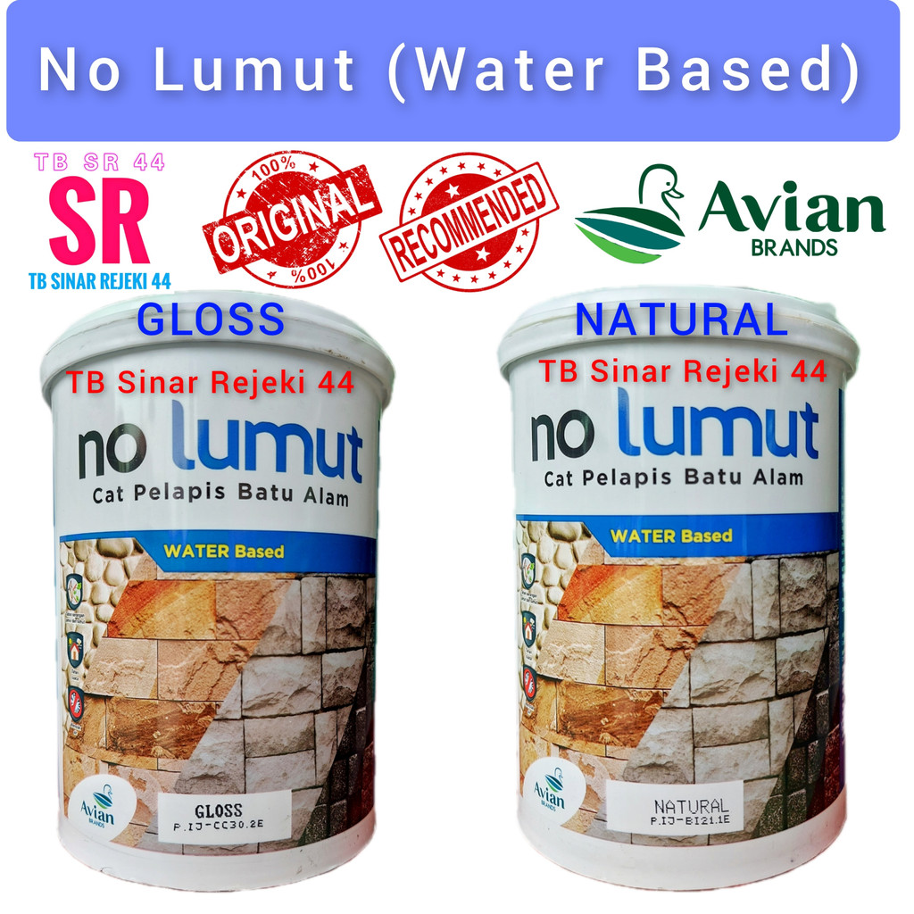 TB Sinar Rejeki 44 NO LUMUT WATER BASED CAT COATING VERNIS PELAPIS BATU ALAM GLOSS AVIAN BRANDS