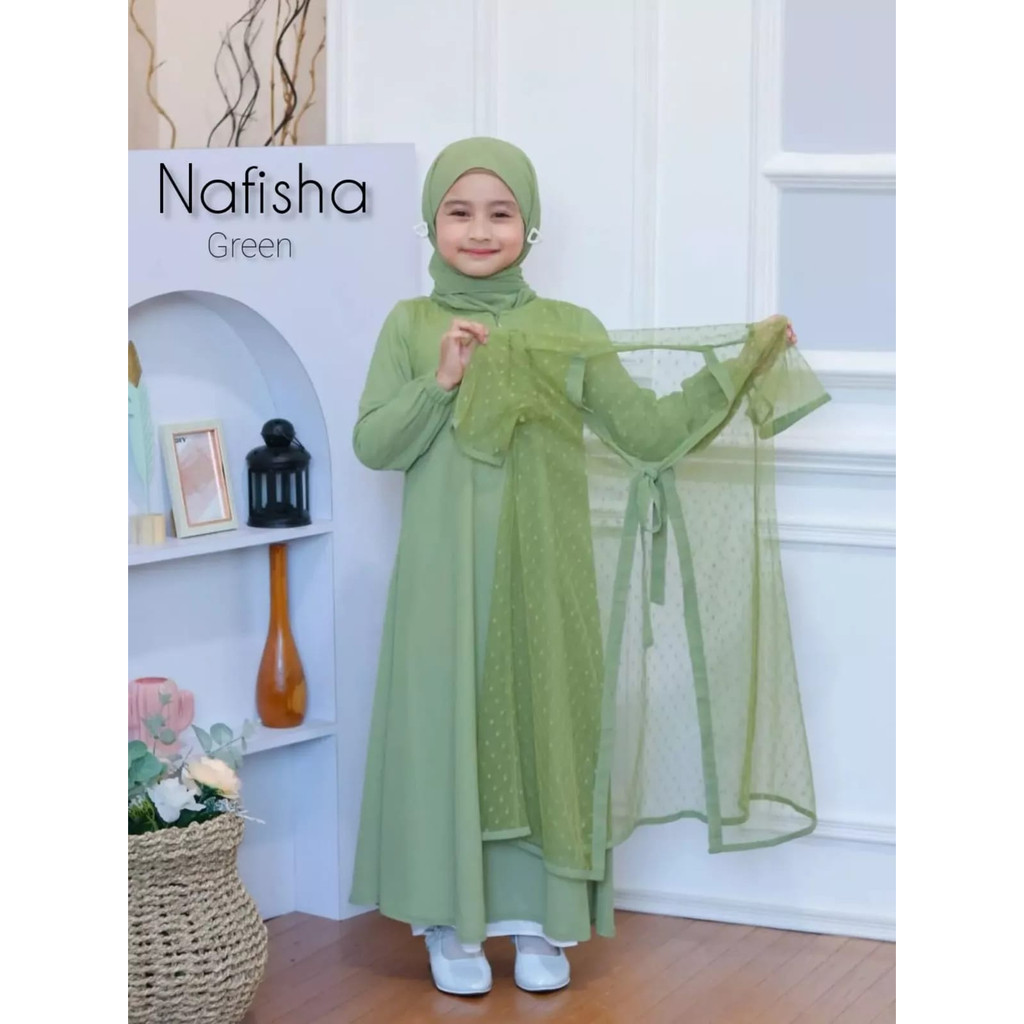 Gamis Remaja Tanggung 9-12 Tahun Nafisha Kids Plus Pashmina Baju Muslim Anak Perempuan