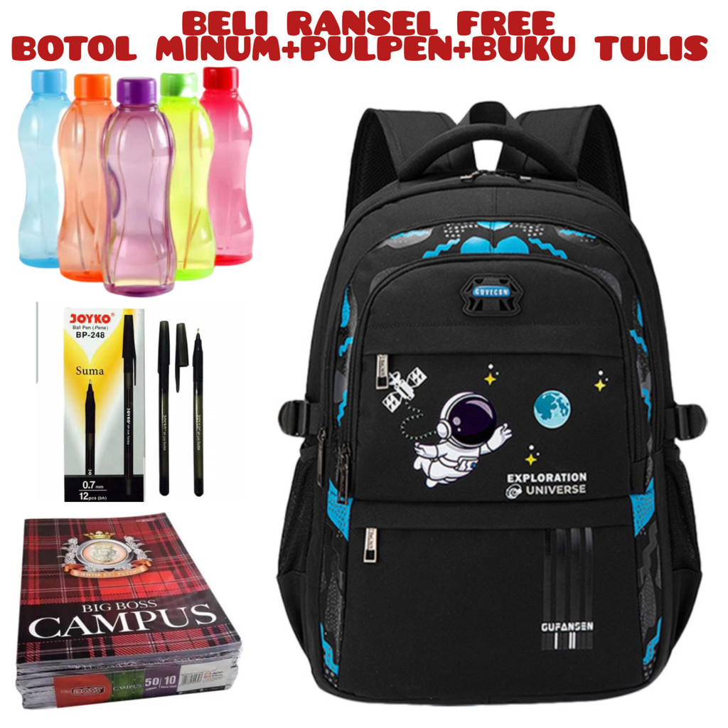 JS_ Beli 1 dapat 4-Ransel Anak-anak Tas Sekolah Anak-anak Untuk Anak Laki-laki Dan Perempuan Ransel Sekolah Ortopedi Tahan Air Tas Sekolah Dasar Beli Ransel Free Botol Minum+Pulpen+Buku Tulis