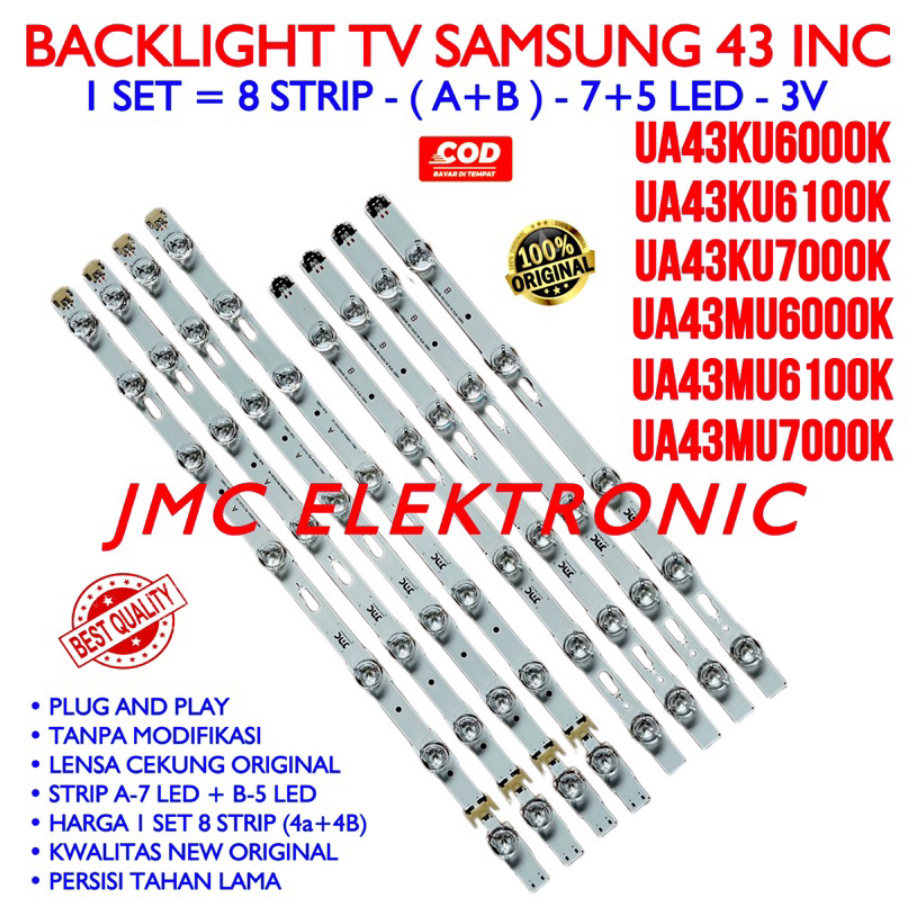 BACKLIGHT TV LED SAMSUNG 43 INCH UA43MU6000K UA43MU6100K UA43MU7000K UA43KU6000K UA43KU6100K UA43KU7000K 43MU6000K 43MU6100K 43MU7000K 43KU6000K 43KU6100K 43KU7000K