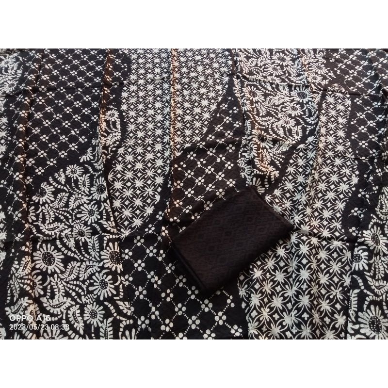 kain batik viscose premium semi sutra cap hitam putih (monocrom) khas Cirebon