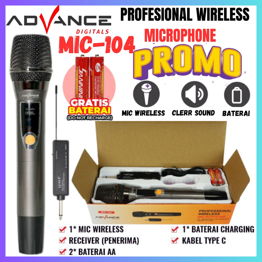 MIC MURAH KARAOKEAN - ADVANCE MIC-104~TANPA KABEL MIC WIRELESS(TANPA KABEL)-SUARA JERNIH-ADVANCE MIC
