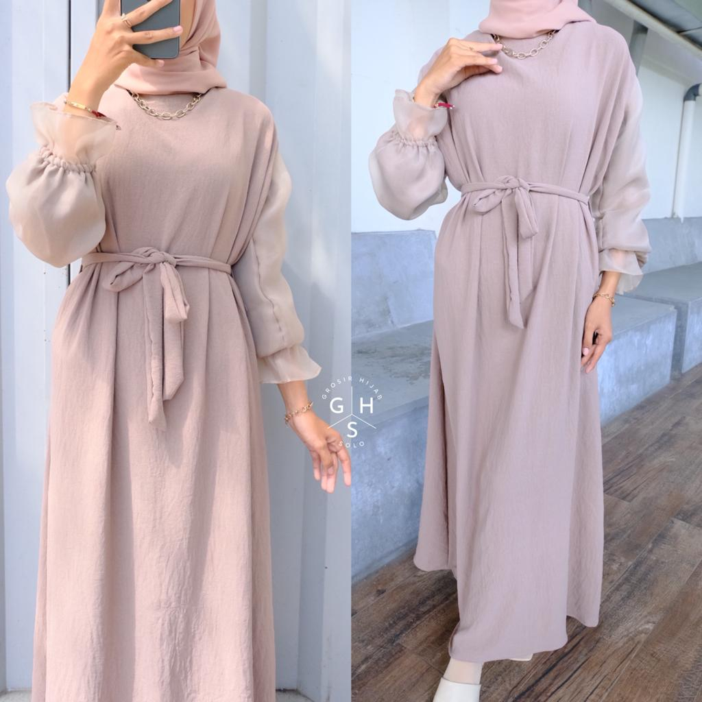 ABELIA GAMIS MAXI TALI KOMBINASI ORGANZA  DRESS WANITA CRINCLE AIRFLOW PREMIUM (DBY)