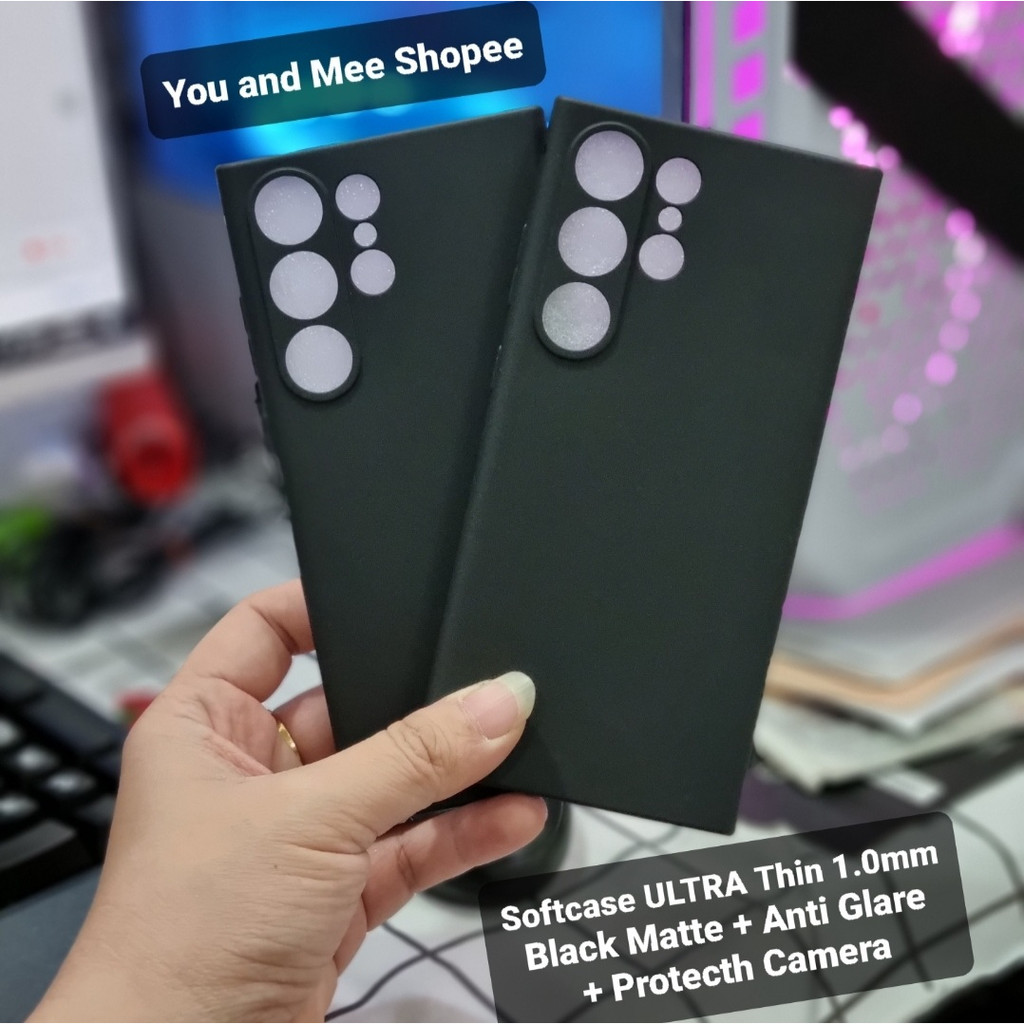 Softcase 1.0MM ULTRA THIN Black + PC Samsung S23 ULTRA S23 S23+ Case Anti Glare Doff A-Minyak Tipis Hitam gelap Dof Simple Soft Casing Glosy Plastik TPU Silicone Sofcase Pelindung Lensa Original ORI Plastic Silikon Karet Galaxy 5G ULTRA Plus 1 Mili mm