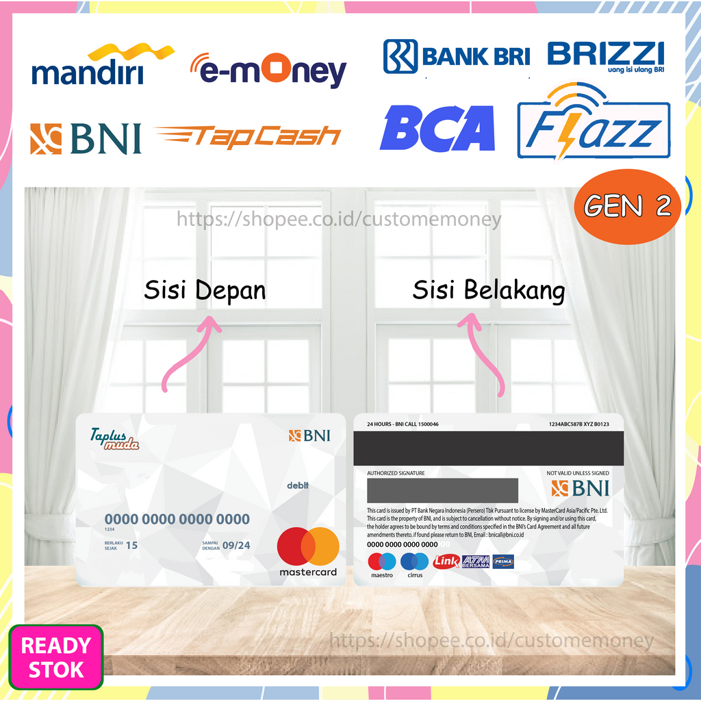 KARTU EMONEY DESIGN KARTU MASTER CARD BNI TAPPLUS ETOLL E-MONEY MANDIRI FLAZZ GEN 2 TAPCASH BRIZZI - 2 SISI