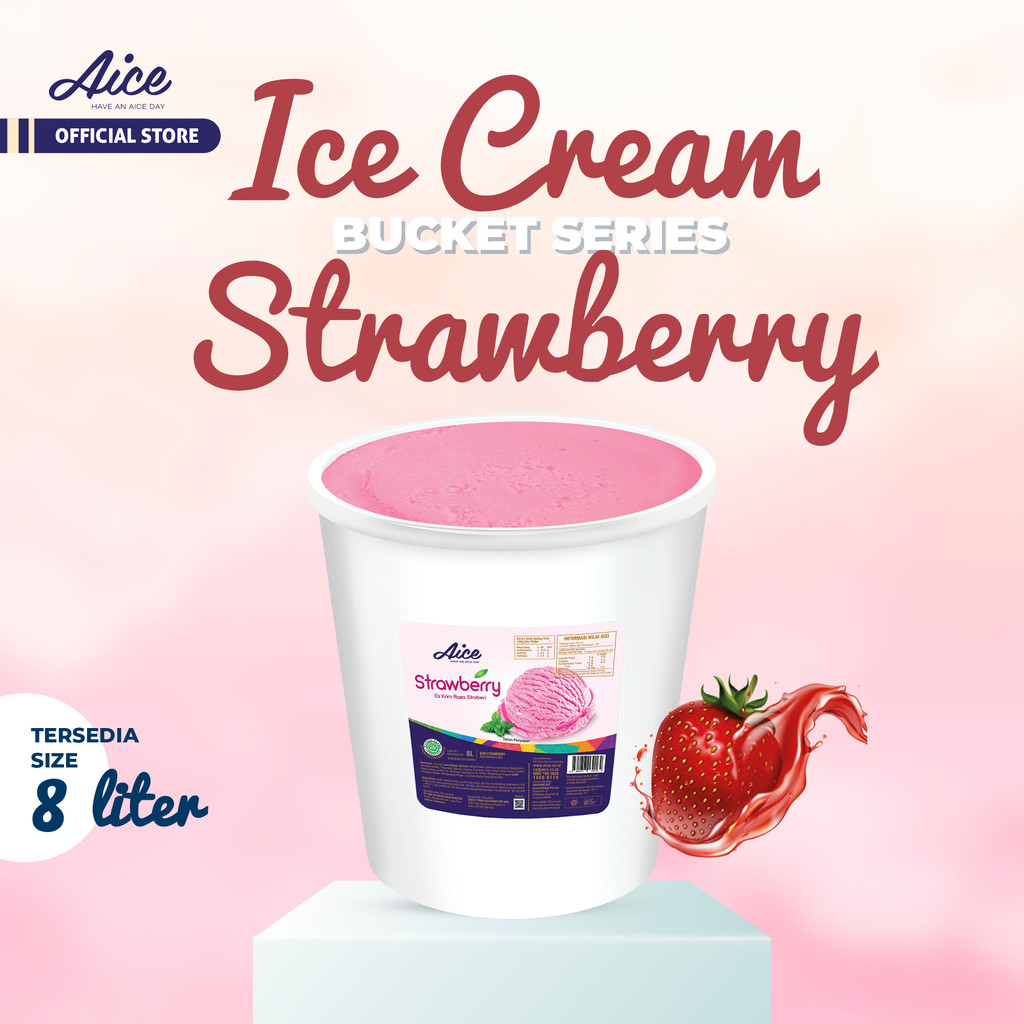 

AICE Strawberry Bucket 8 Liter Ice Cream Es Krim Ember 8L Eskrim