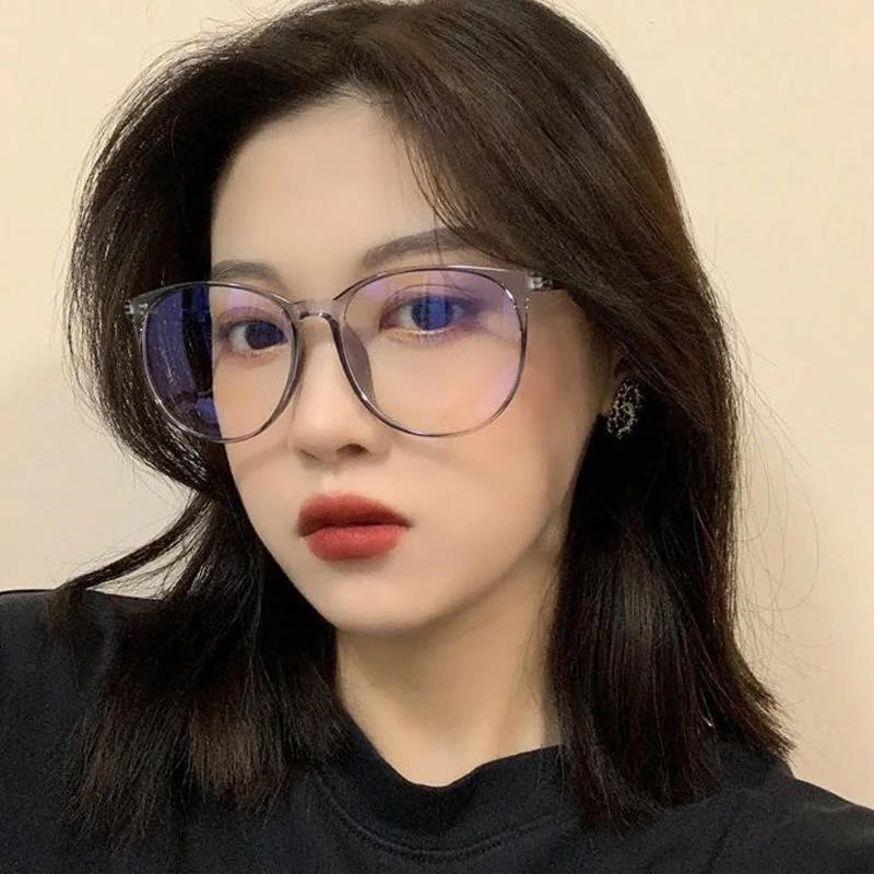 COD❤️Kacamata Wanita Korea Anti Radiasi Blue Light Transparan Bentuk Bulat Gaya Retro Eyeglasses Fashion