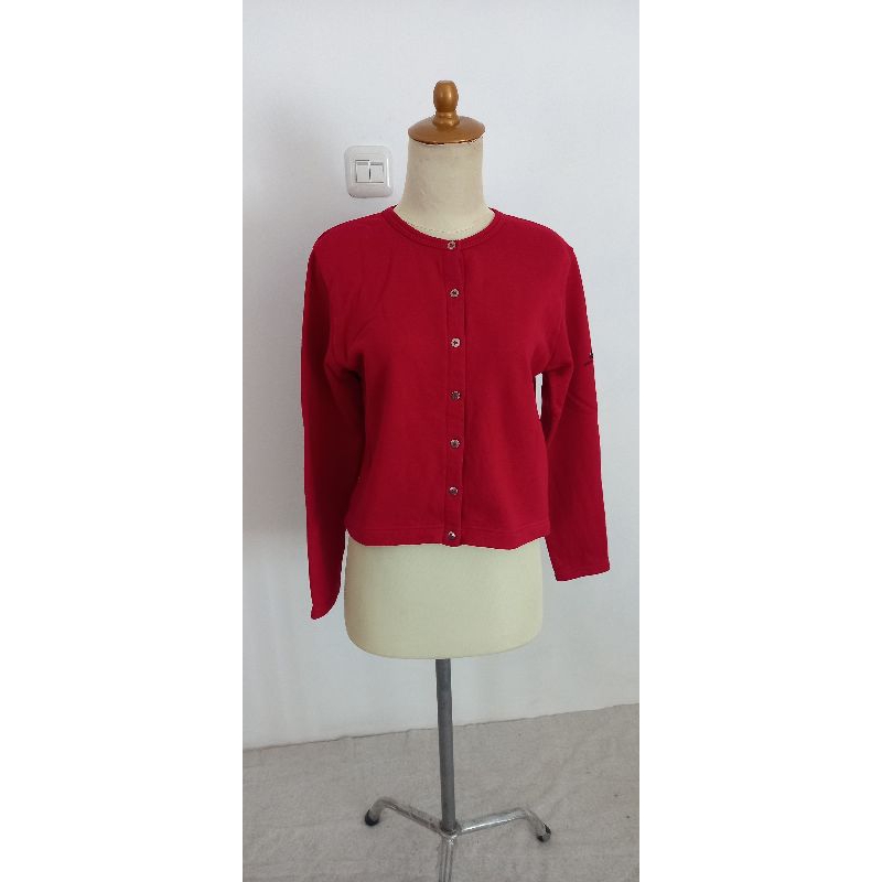 Red Cotton Cardigan by Pom Ponette