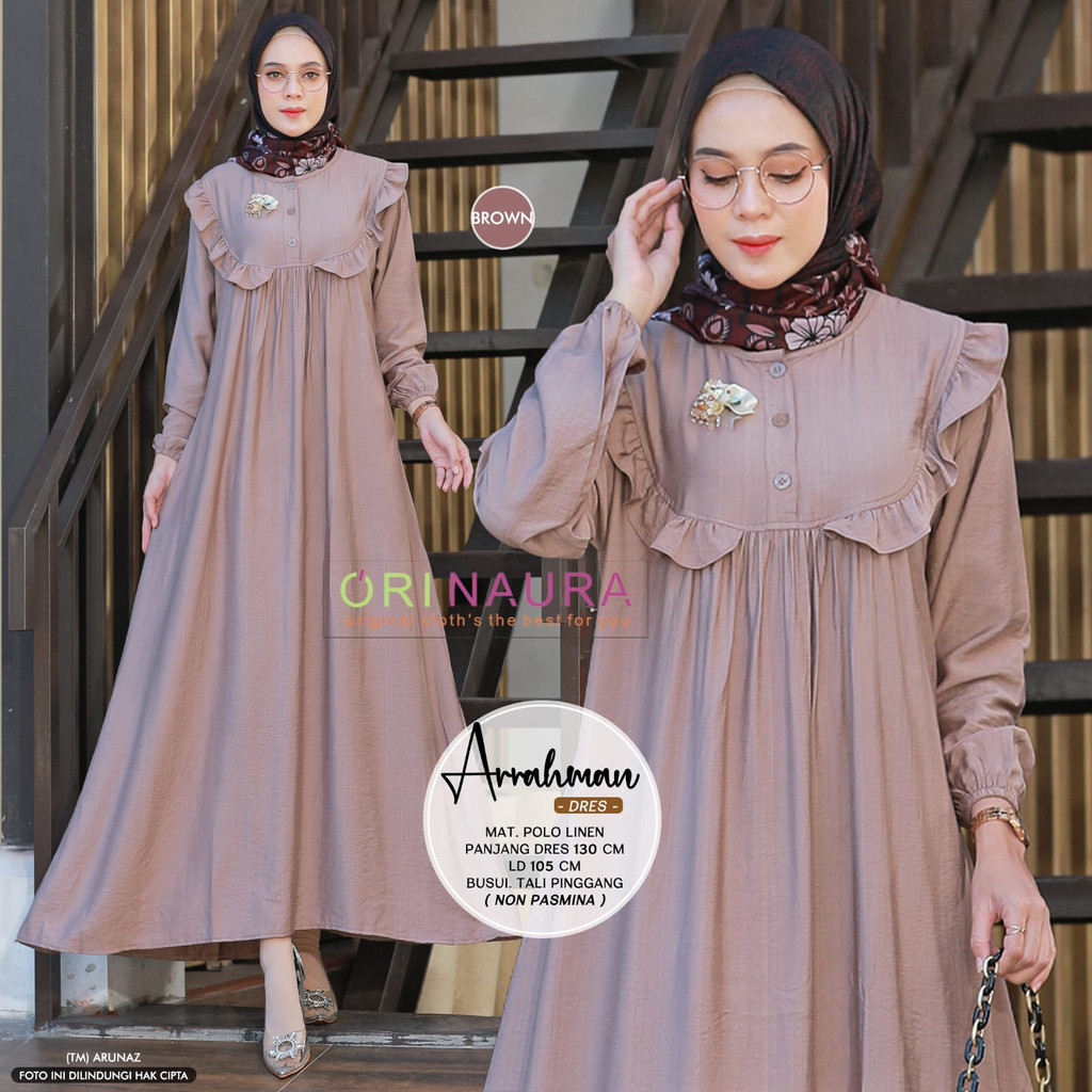 Arahman Dress Gamis Muslim Wanita Polos Polo Linen Original Produk By Orinaura