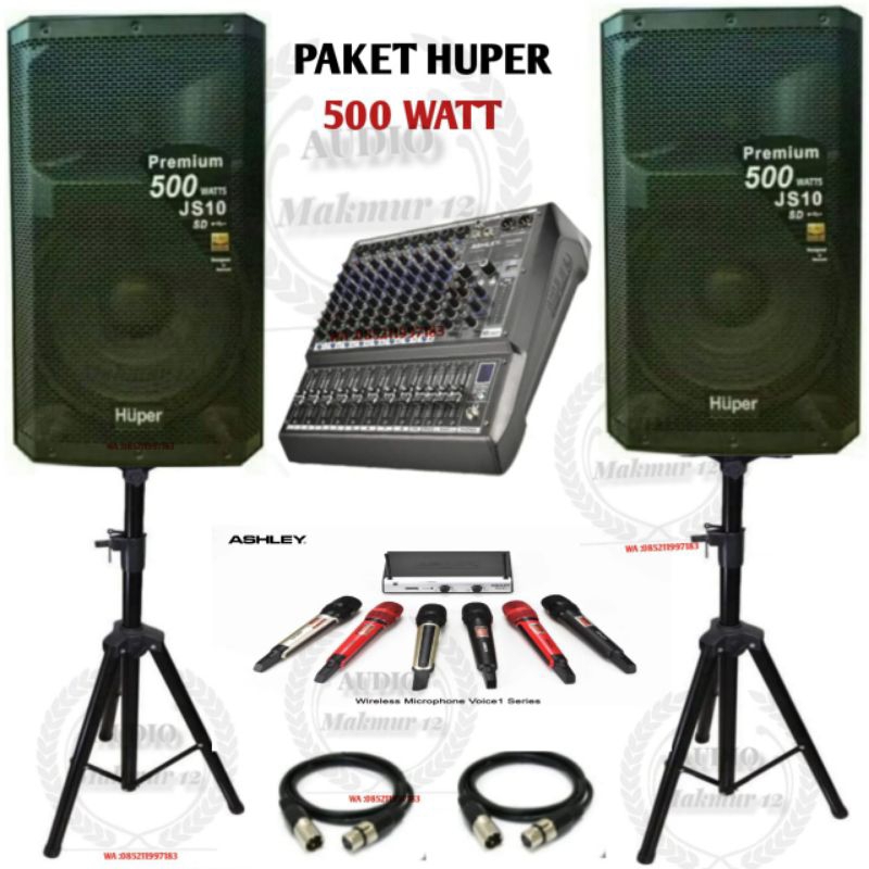 1 PAKET SOUND SISTEM HUPER JS10 ORIGINAL HUPER JS10 15INCH/MIXER ASHLEY 8 CHANNEL , MIC WIRELESS