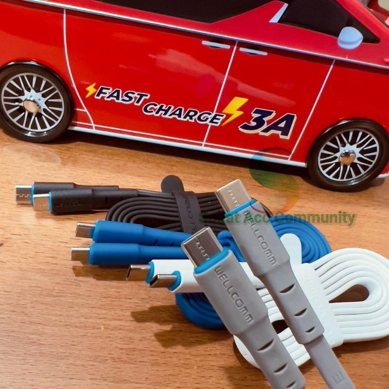 Kabel Usb Data Flat WELLCOMM Usb C To C Real 3A Fast Charging Original