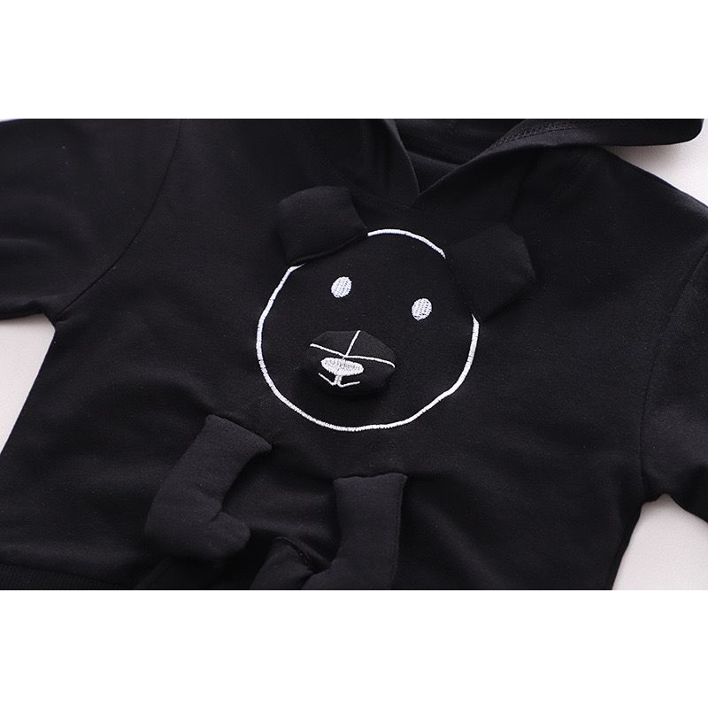 setelan anak lengan panjang unisex motif black dog lucu usia 6 bulan sampai 5 tahun